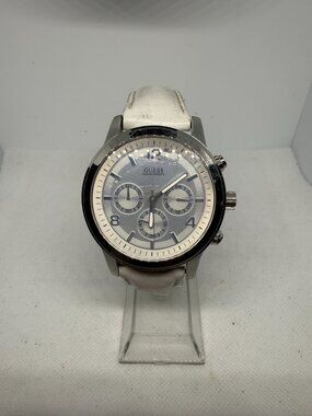 Guess U10618G2 Men’s Chronograph Watch White Leather Strap Stainless Steel